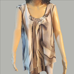 JM COLLECTION Swirl Multi-colored Beaded Pleated Blouse sz XL